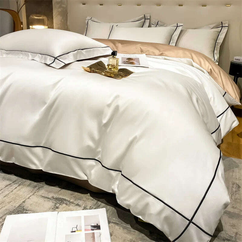 Embroidery Bedding Sets Egyptian Cotton Bed Sheet Set Luxury Duvet Cover Bedsheet Bed Linen Pillowcase 5 Stars Hotel Bedclothes - KIMLUD