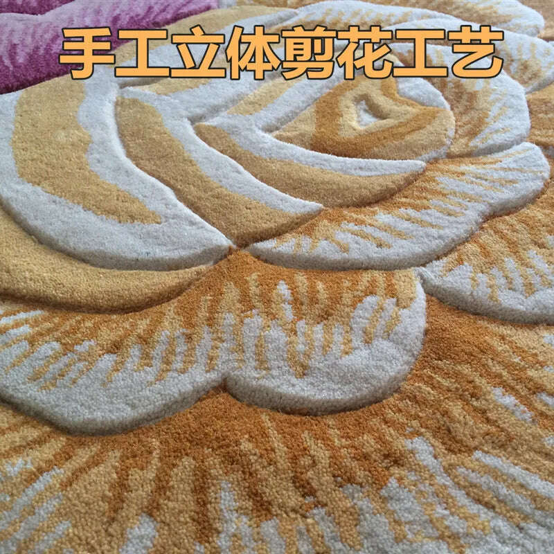 Europe Handmade Wool Carpet for Living Room 3D Hand Carved Rug Thick Carpet Bedroom Sofa Table Floor Mat Study Retro Flower Rug - KIMLUD