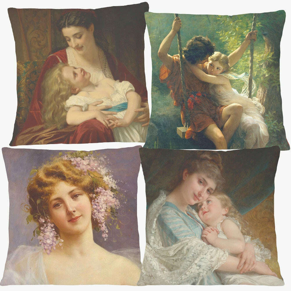 European Retro Vintage Oil Paintings Cushion Cover Beautiful Woman Lady Girls Print Decorative Pillow Case - KIMLUD