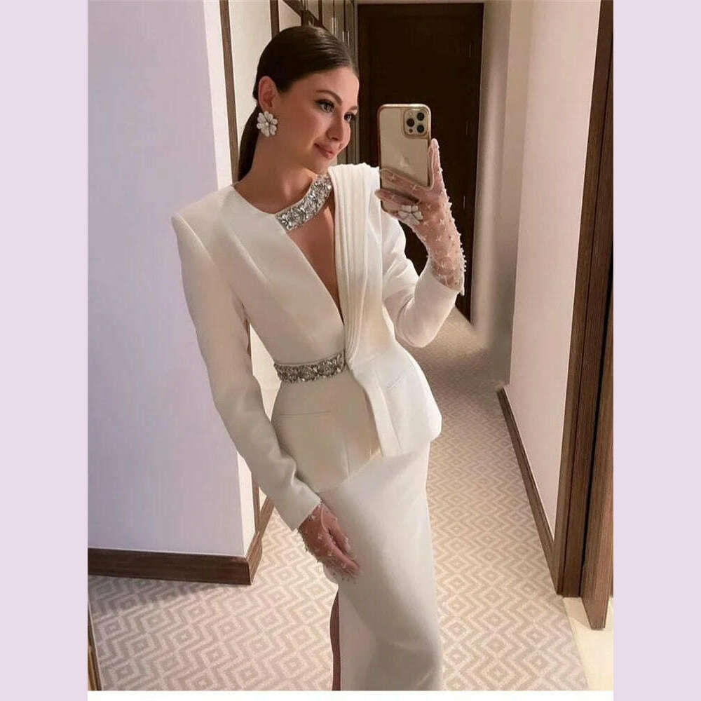 KIMLUD, Evening Dresses Full Sleeves Jacket Formal Dresses 2024 Beads Cocktail Party Dresses Saudi Arabia Dubai Prom Gown  فساتين طويلة, KIMLUD Womens Clothes