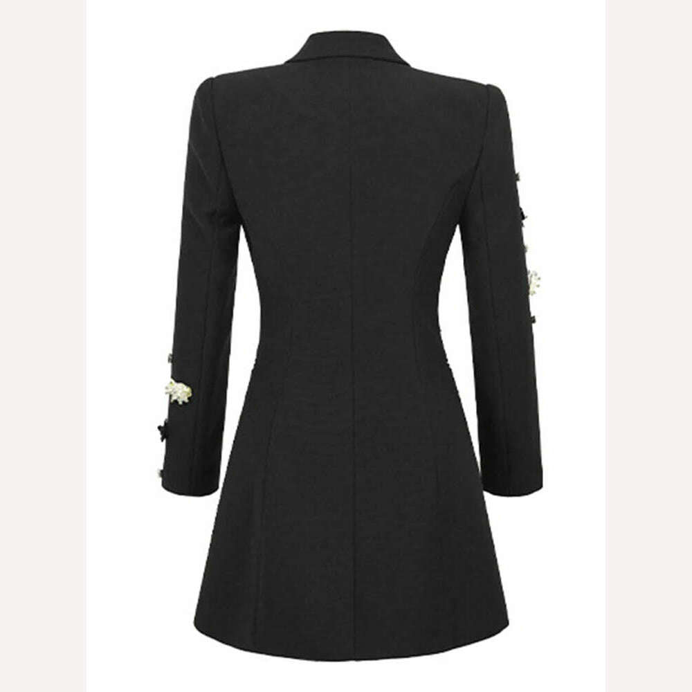 Exquisite Luxury Black Suit Coat Women's French Diamond Sequin Flower OL Professional Business Jacket Femme Outerwear Party Tops - KIMLUD