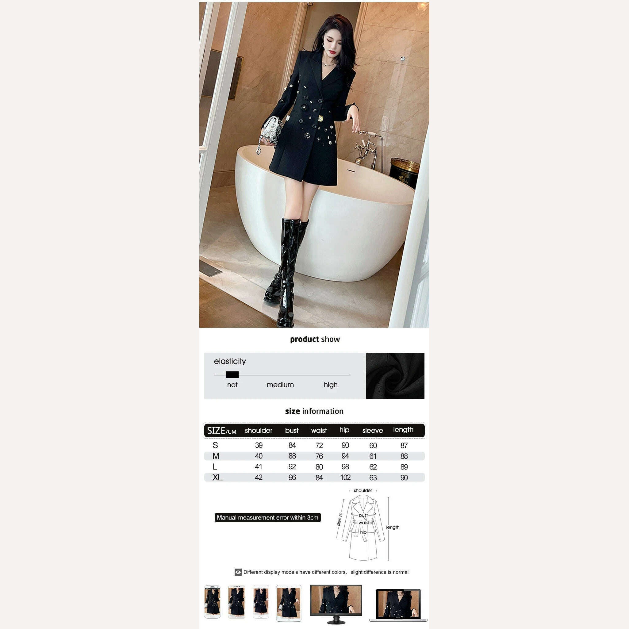 Exquisite Luxury Black Suit Coat Women's French Diamond Sequin Flower OL Professional Business Jacket Femme Outerwear Party Tops - KIMLUD