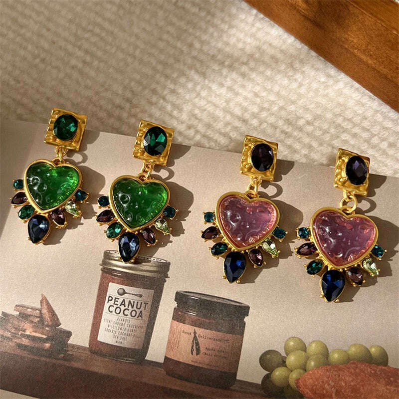 Exquisite Women Girls Vintage Palace Heart Crystal Earrings Lady Fashion Baroque Style Luxury Exaggerated Ear Rings Accessories - KIMLUD