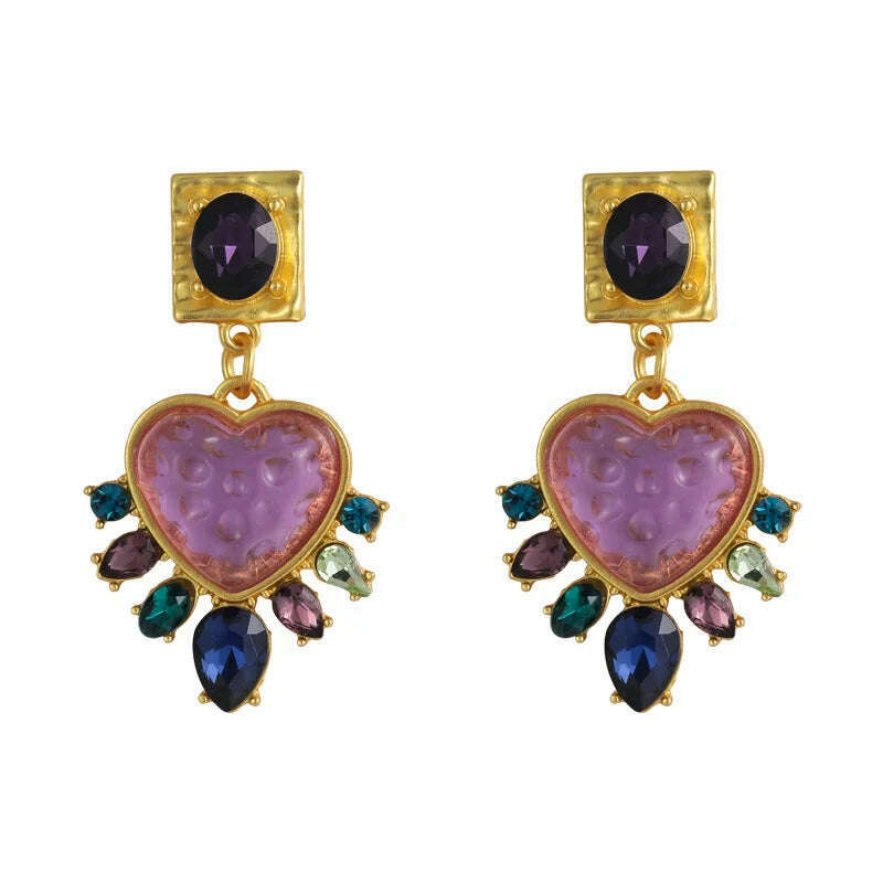 Exquisite Women Girls Vintage Palace Heart Crystal Earrings Lady Fashion Baroque Style Luxury Exaggerated Ear Rings Accessories - KIMLUD