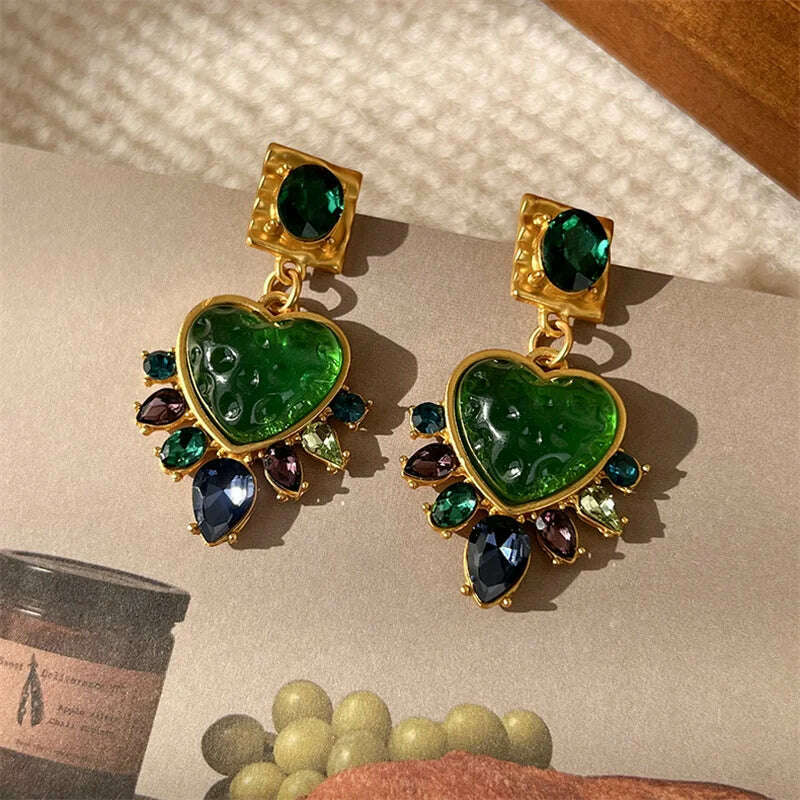 Exquisite Women Girls Vintage Palace Heart Crystal Earrings Lady Fashion Baroque Style Luxury Exaggerated Ear Rings Accessories - KIMLUD