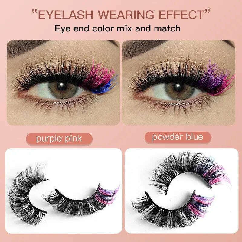 Fake Eyelashes Popular Mink Hair Colorful Eyelashes Thick Curling Eyetail 7 Pairs Of Fake Eyelashes European And American Style - KIMLUD