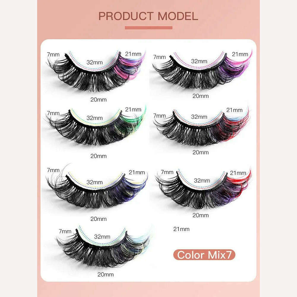 Fake Eyelashes Popular Mink Hair Colorful Eyelashes Thick Curling Eyetail 7 Pairs Of Fake Eyelashes European And American Style - KIMLUD