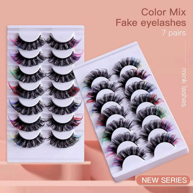 Fake Eyelashes Popular Mink Hair Colorful Eyelashes Thick Curling Eyetail 7 Pairs Of Fake Eyelashes European And American Style - KIMLUD