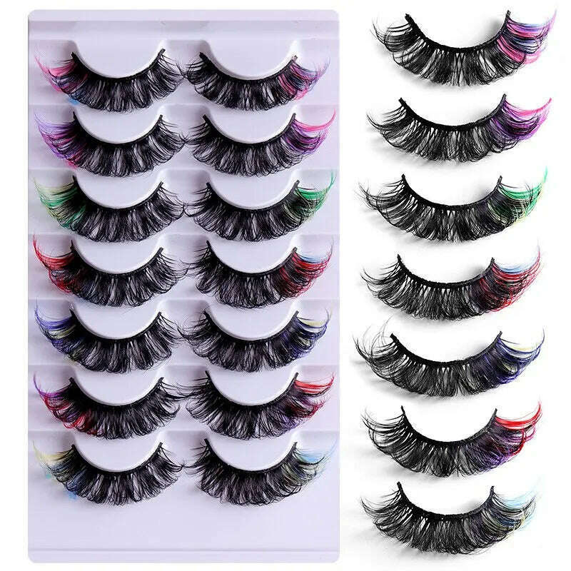 Fake Eyelashes Popular Mink Hair Colorful Eyelashes Thick Curling Eyetail 7 Pairs Of Fake Eyelashes European And American Style - KIMLUD
