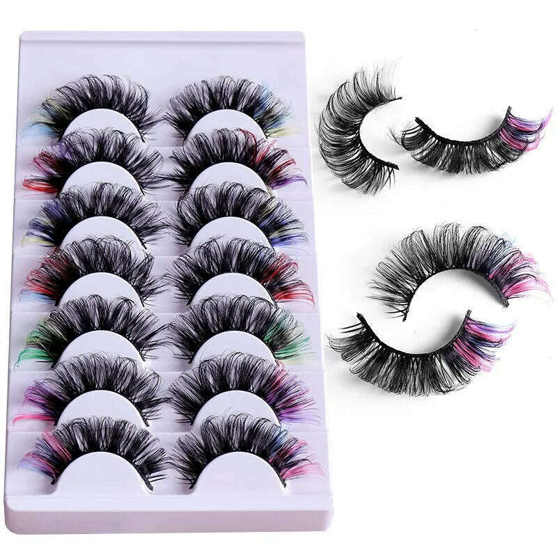 Fake Eyelashes Popular Mink Hair Colorful Eyelashes Thick Curling Eyetail 7 Pairs Of Fake Eyelashes European And American Style - KIMLUD