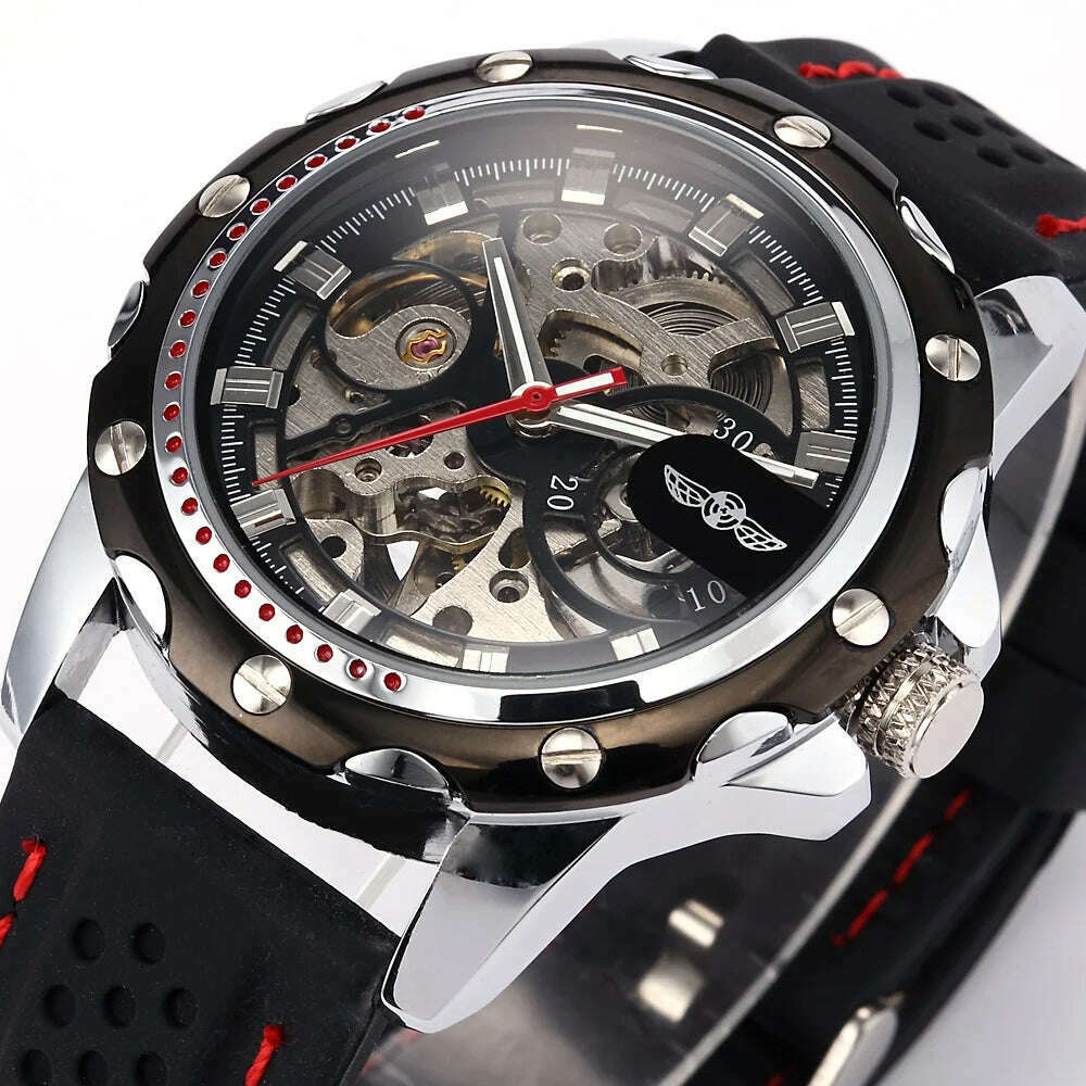 Famous Brand New Fashion Mechanical watches Skeleton Watches Rubber Strap Men Automatic Mechanical Wrist Watch Relogio Masculino - KIMLUD