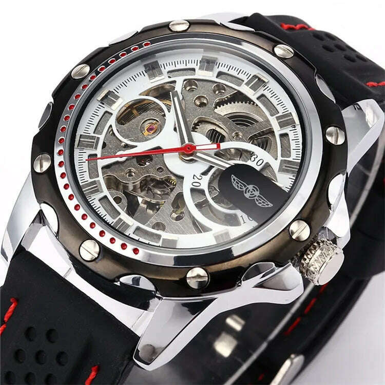 Famous Brand New Fashion Mechanical watches Skeleton Watches Rubber Strap Men Automatic Mechanical Wrist Watch Relogio Masculino - KIMLUD