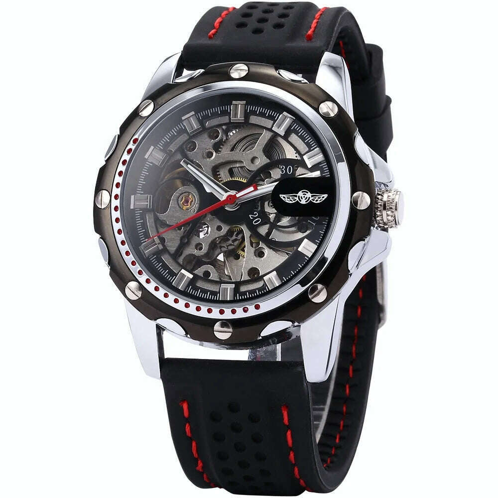 Famous Brand New Fashion Mechanical watches Skeleton Watches Rubber Strap Men Automatic Mechanical Wrist Watch Relogio Masculino - KIMLUD