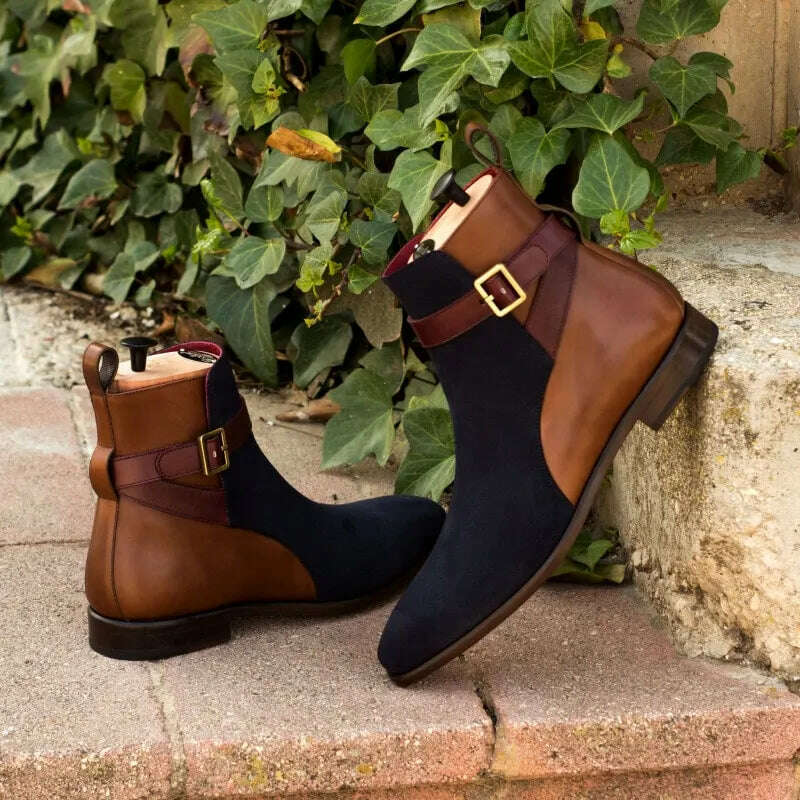 Fashion British Style Ankle Boots Classic Casual Party Street PU Stitching Suede Color Matching Buckle Business Daily Men Shoes - KIMLUD