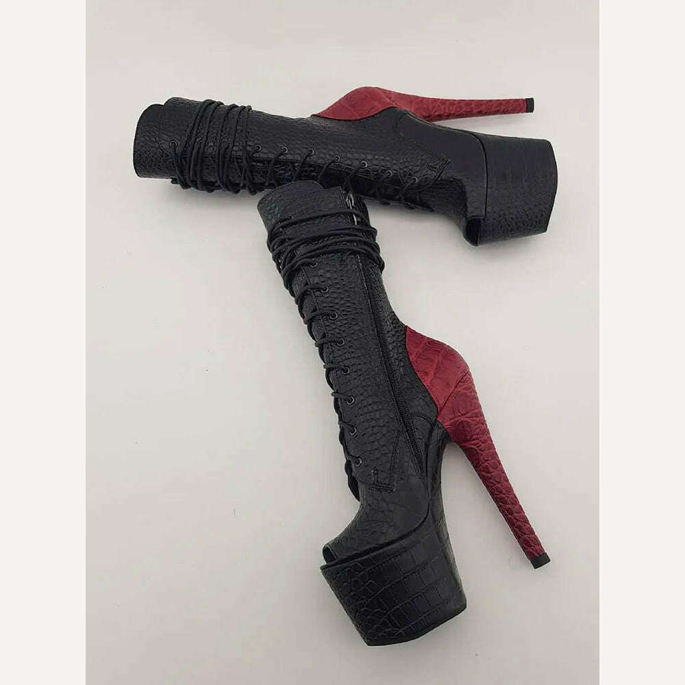 Fashion Exotic Dancer 17cm Pole Dance Shoes Womens Platform Boots Mixed Colors Nightclub Models Lace Up Gothic Punk Cross Dress - KIMLUD