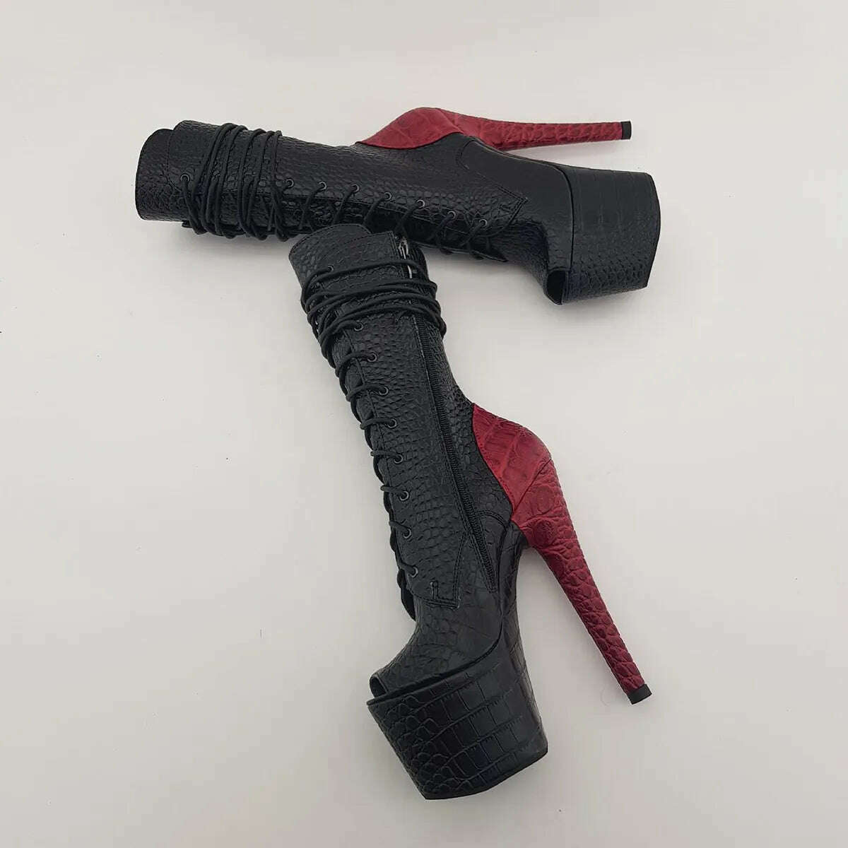 Fashion Exotic Dancer 17cm Pole Dance Shoes Womens Platform Boots Mixed Colors Nightclub Models Lace Up Gothic Punk Cross Dress - KIMLUD
