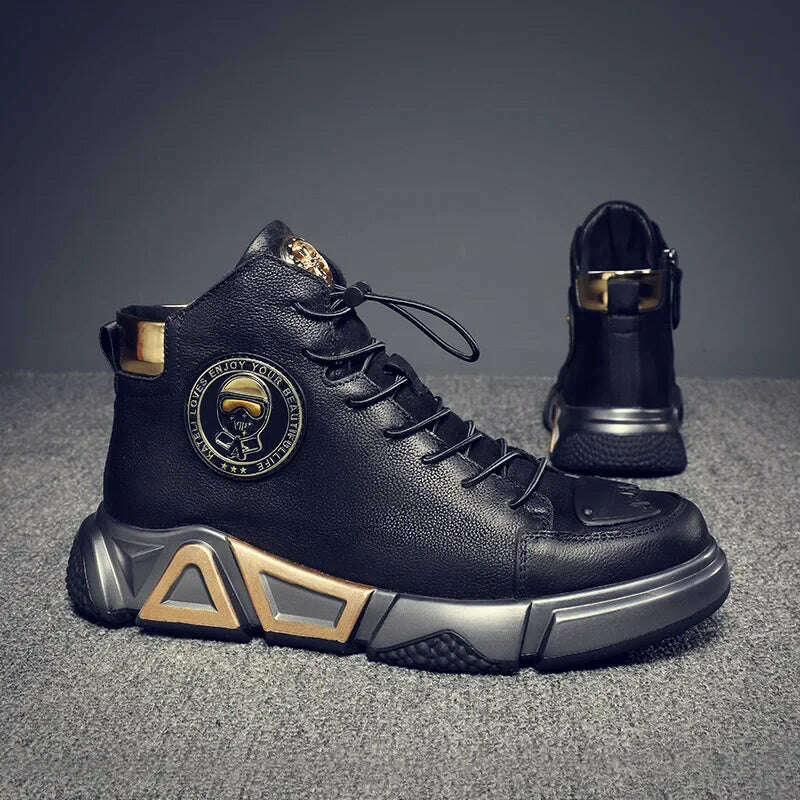 KIMLUD, Fashion High Top Leather Casual Sneaker Men Black Platform Sneakers Luxury Designer Superstar Shoes Men Hip Hop Streetwear Shoes, KIMLUD Womens Clothes