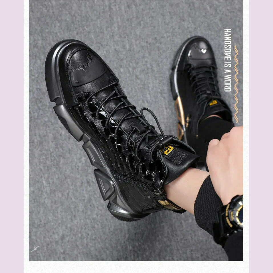 KIMLUD, Fashion High Top Leather Casual Sneaker Men Black Platform Sneakers Luxury Designer Superstar Shoes Men Hip Hop Streetwear Shoes, KIMLUD Womens Clothes