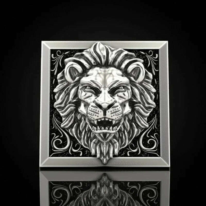 Fashion Punk Domineering Lion Head Men's Ring Creative Storage Finger Link Day Friendship Jewelry - KIMLUD