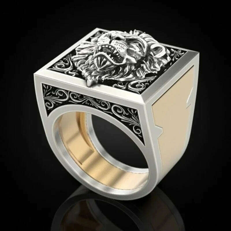 Fashion Punk Domineering Lion Head Men's Ring Creative Storage Finger Link Day Friendship Jewelry - KIMLUD