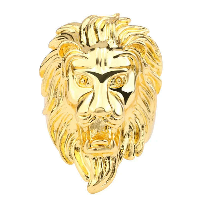 KIMLUD, Fashion Punk Rock Lion Biker Ring Hip Hop Big  Animal Ring Men Accessories Vintage Jewelry 2018, gold / 7, KIMLUD Womens Clothes