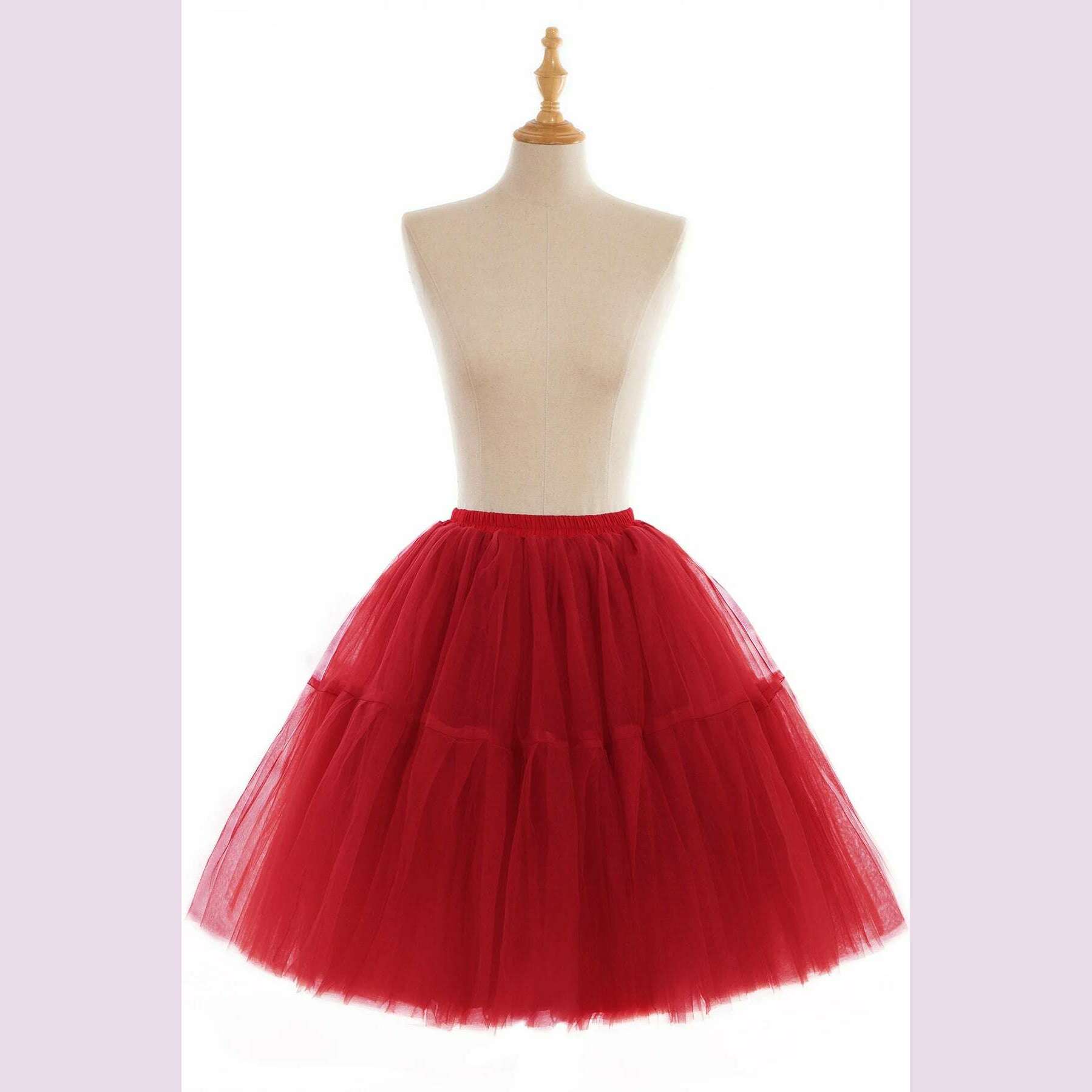 Fashion Red Multi-Layers Tulle Skirts Women Elastic Waist Puffy Knee Length Tutu Petticoat Lolita Cosplay Underskirt Jupons - KIMLUD