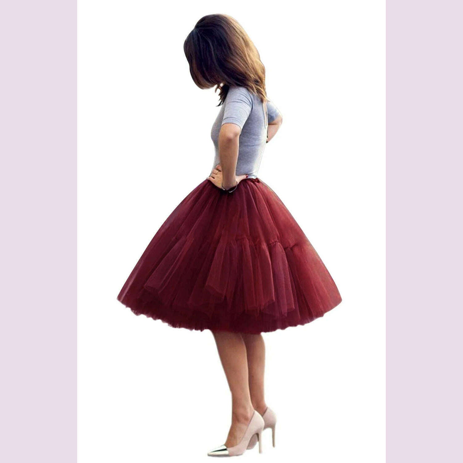 Fashion Red Multi-Layers Tulle Skirts Women Elastic Waist Puffy Knee Length Tutu Petticoat Lolita Cosplay Underskirt Jupons - KIMLUD