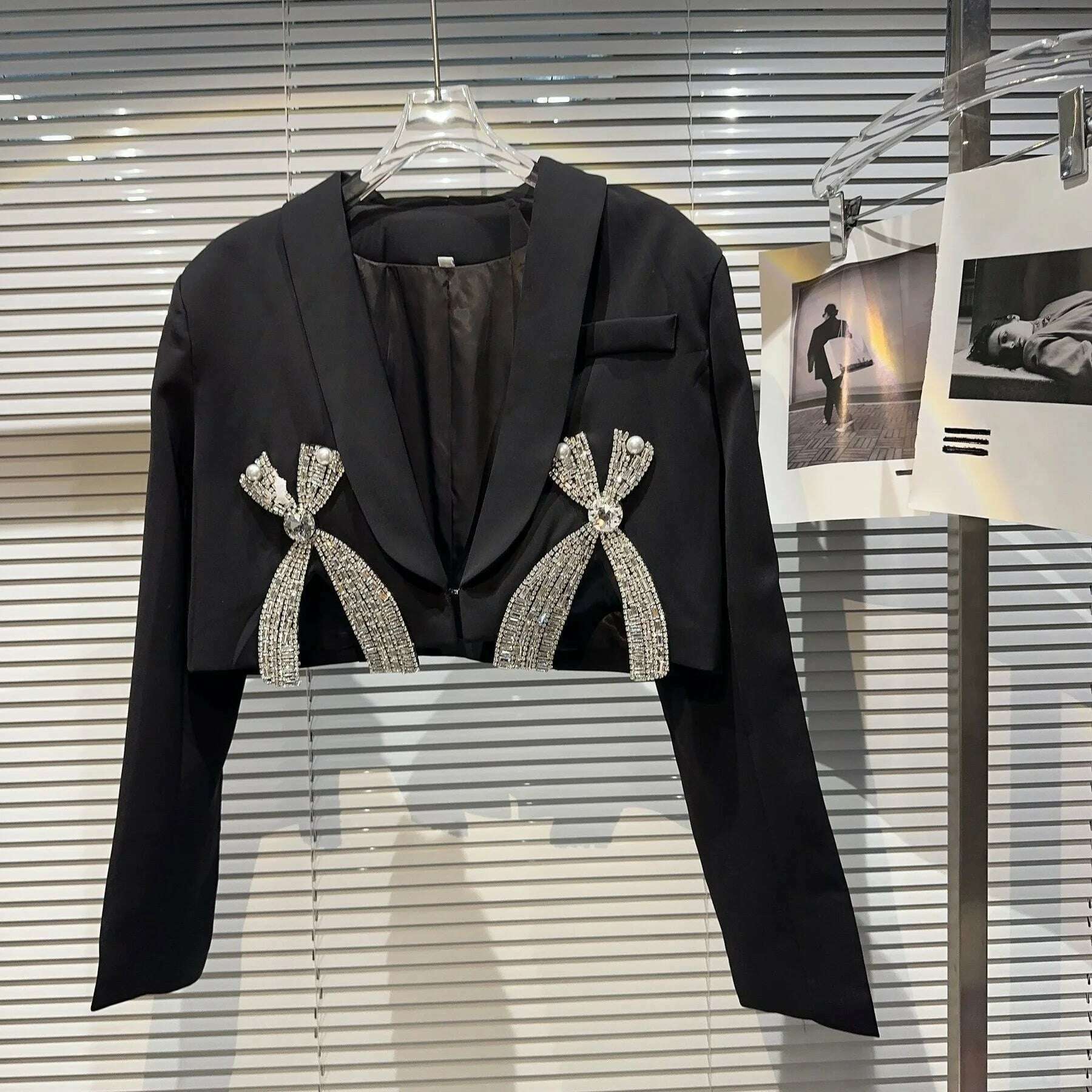 Fashion Sexy Spice Girl Suit Women's 2023 Autumn New Luxury Rhinestone Bow Blazer Coat+Short Skirt Elegant Commuter 2-Piece Set - KIMLUD