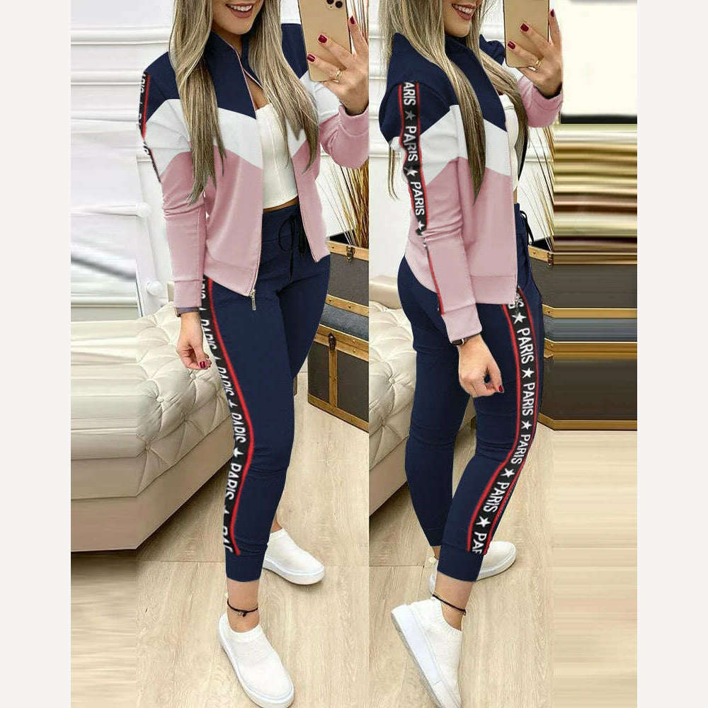 Fashion Tracksuit 2 Piece Set Autumn Winter Zipper Jacket + Long Pants Sports Suit Female Sweatshirt Sportswear Suit For Woman - KIMLUD