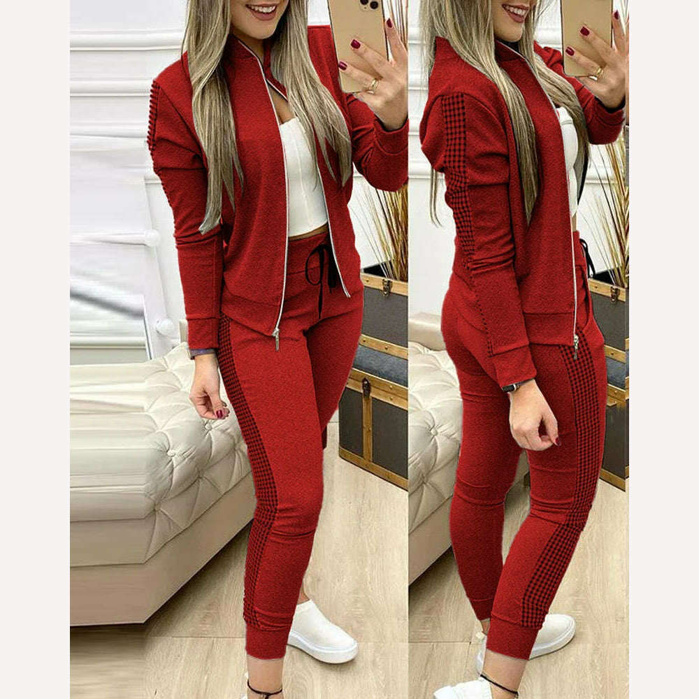 Fashion Tracksuit 2 Piece Set Autumn Winter Zipper Jacket + Long Pants Sports Suit Female Sweatshirt Sportswear Suit For Woman - KIMLUD