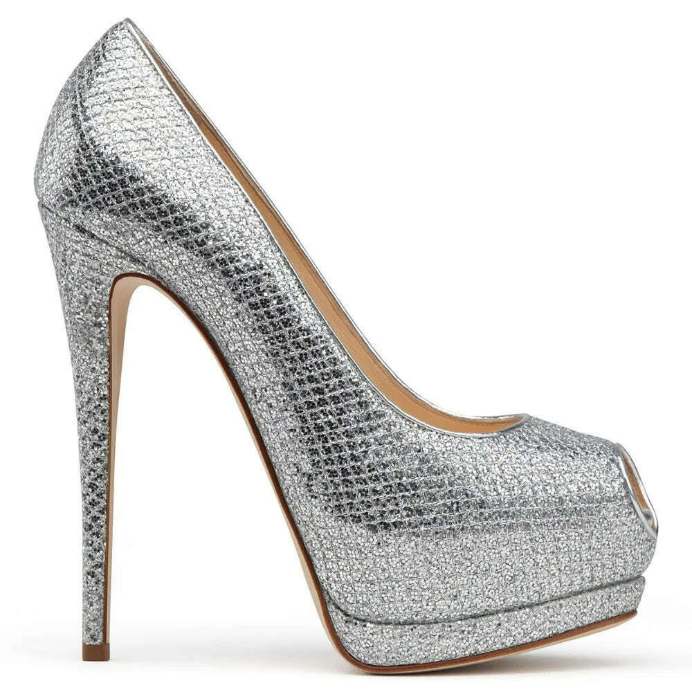Fashion Women's Peep Toe High Heels Platform Pumps Stilettos Ladies Wedding Party Dress Shoes Blue Black Support Customized - KIMLUD
