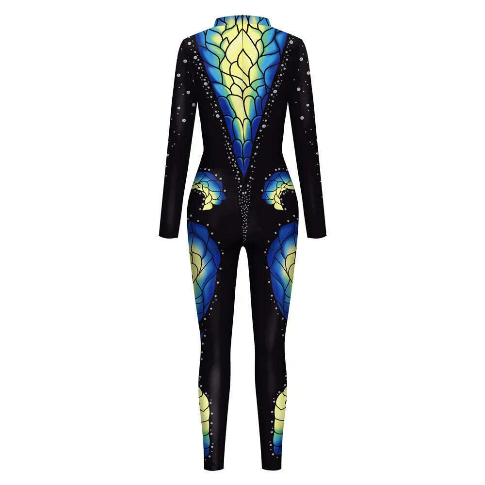 FCCEXIO Crocodile Skin 3D Printed Holiday Party Women Jumpsuits New Fashion Sexy Jumpsuit Wear Cosplay Costume Catsuit Bodysuit - KIMLUD