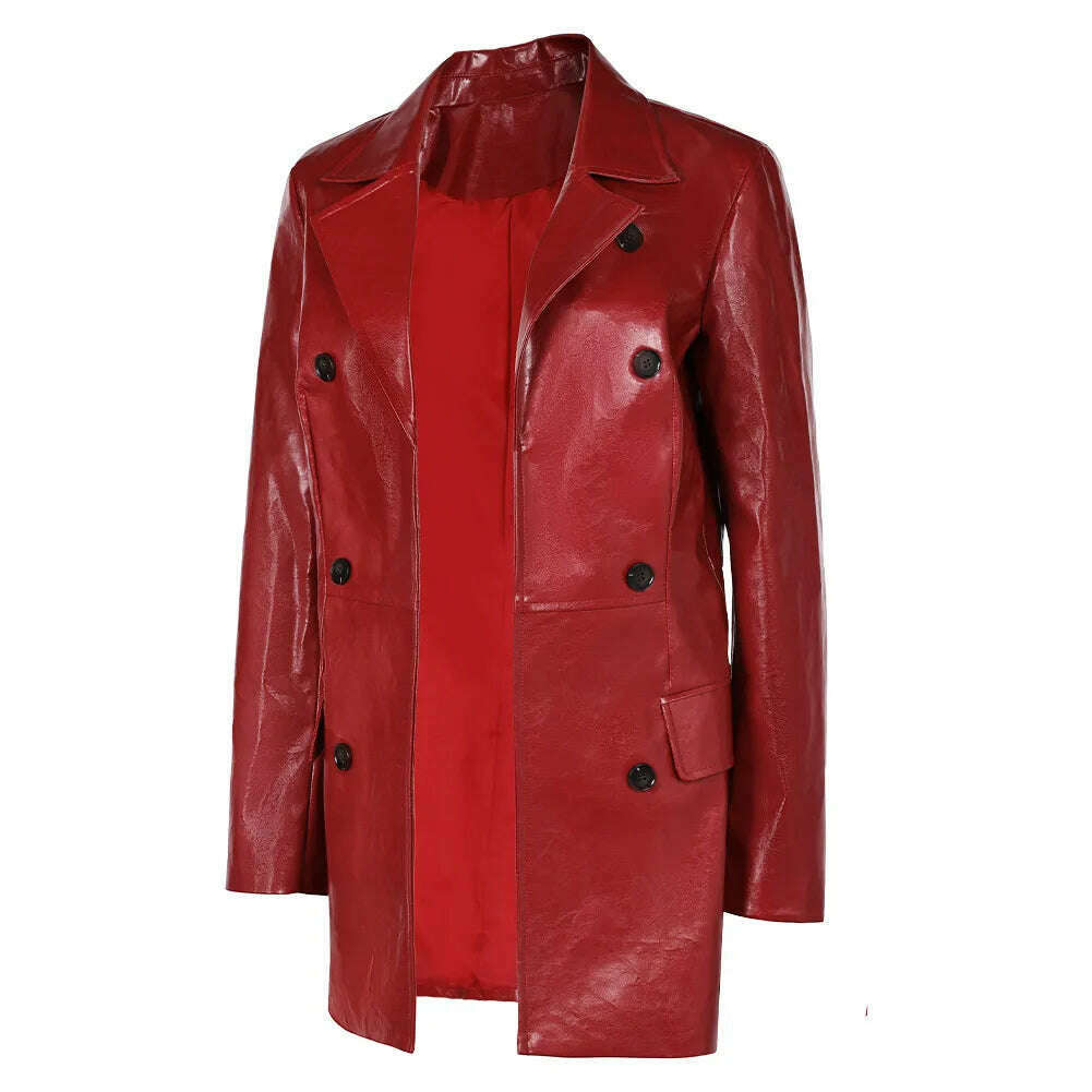 Female Webb Madame Cosplay Red Jacket Role Play Costume Adult Women Outfit Fantasy Movie Leather Coat Halloween Carnival Suit - KIMLUD