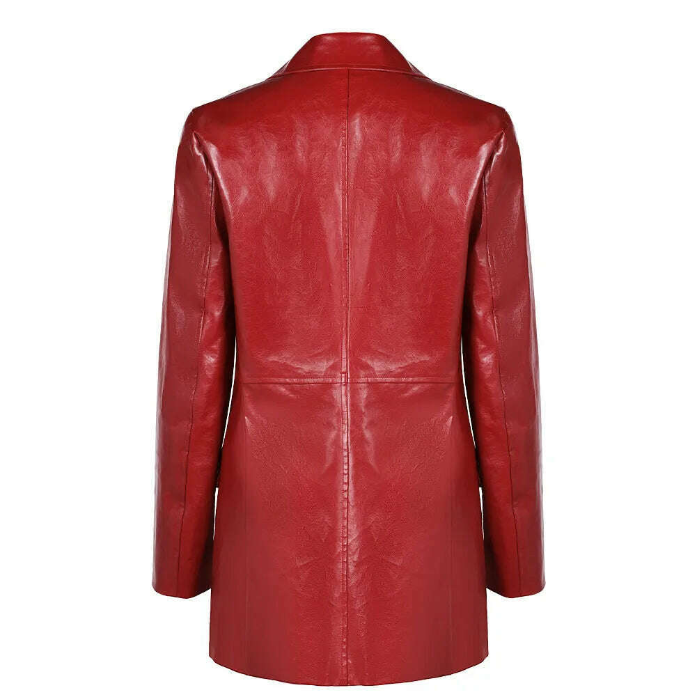 Female Webb Madame Cosplay Red Jacket Role Play Costume Adult Women Outfit Fantasy Movie Leather Coat Halloween Carnival Suit - KIMLUD