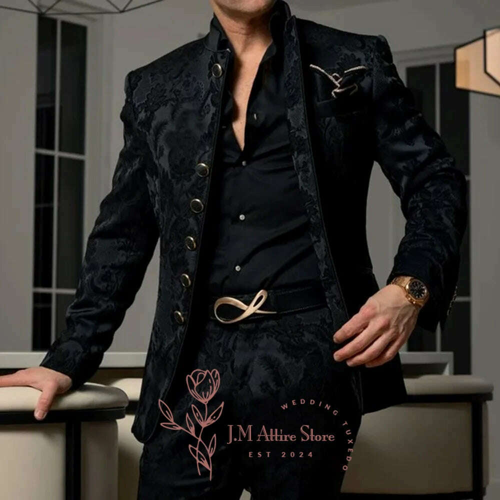 KIMLUD, Formal Men's Suits 2 Pieces Blazer Pants Black Jacquard Set for Wedding Dinner Dating Ceremony Banquet Luxury Custom Tuxedo  ﻿, black / 4XL, KIMLUD APPAREL - Womens Clothes