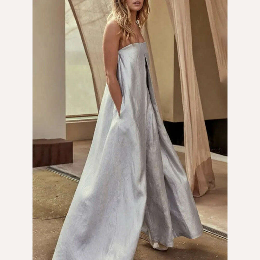 Freeacy Fashion Female Strapless Cool Wide Leg Tube Jumpsuits 2023 Summer Casual Solid Color Going Out Jump Suits For Women - KIMLUD