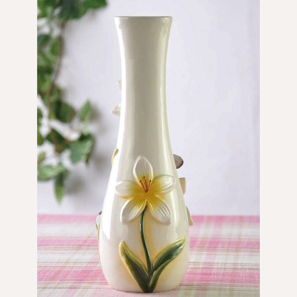 KIMLUD, Garden Ceramic Butterfly Flowers Vase Pot, Home Decor, Wedding Decoration, Office, Study, Living Room, Dining Table, Interior, KIMLUD Womens Clothes