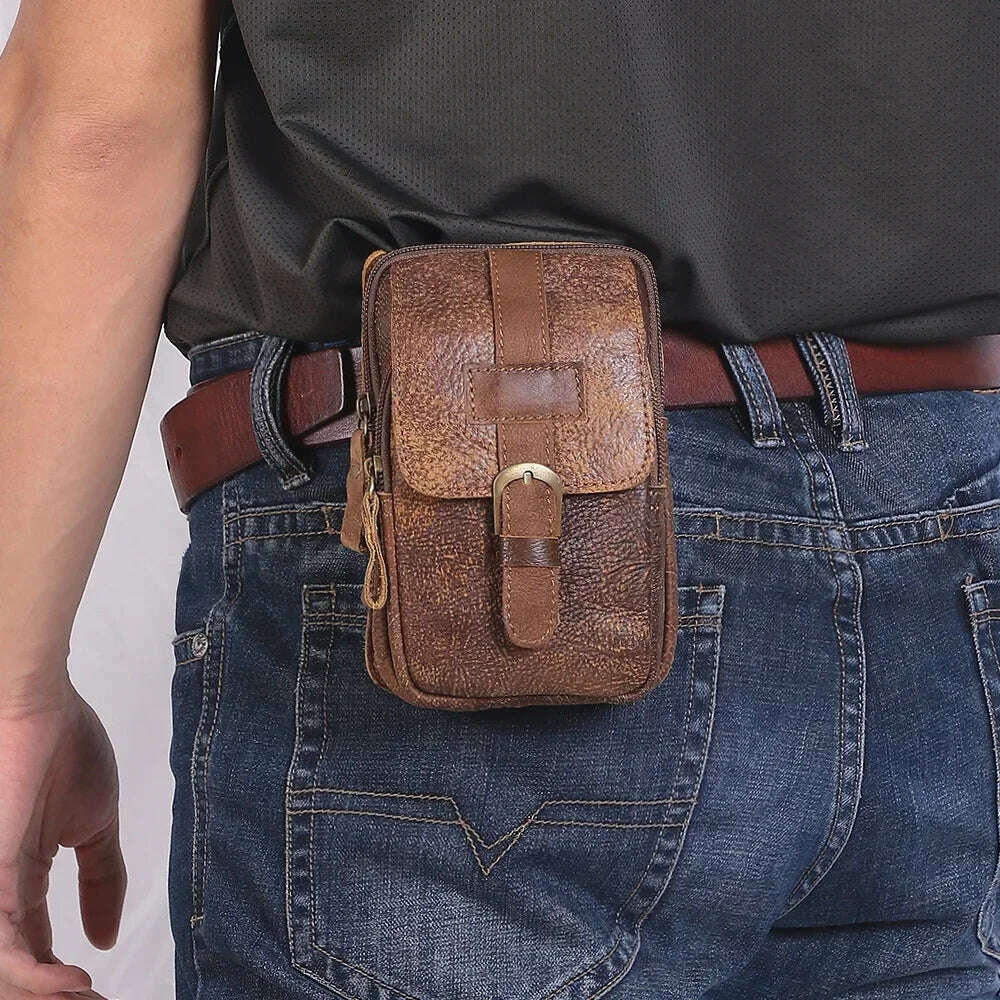 KIMLUD, Genuine Leathe Waist Packs Men Waist Bags Travel Fanny Pack with Cell Phone Pouch Waist Casual Multifunction  Belt Bag, KIMLUD Womens Clothes