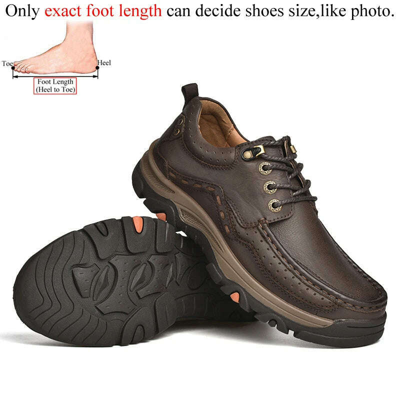 Genuine Leather Casual Shoes for Men in Brown Black Khaki Natural Cow Leather High Quality Outdoor Trekking Hiking - KIMLUD