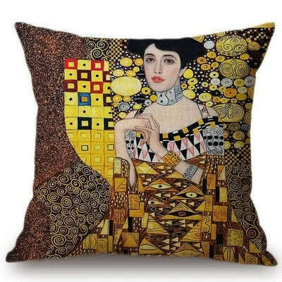 Gold Oil Painting Throw Pillow Cover Gustav Klimt Gallery Pillow Case Home Decorative Pillow Linen Pillowcase Sofa Cushion - KIMLUD