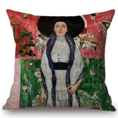 Gold Oil Painting Throw Pillow Cover Gustav Klimt Gallery Pillow Case Home Decorative Pillow Linen Pillowcase Sofa Cushion - KIMLUD