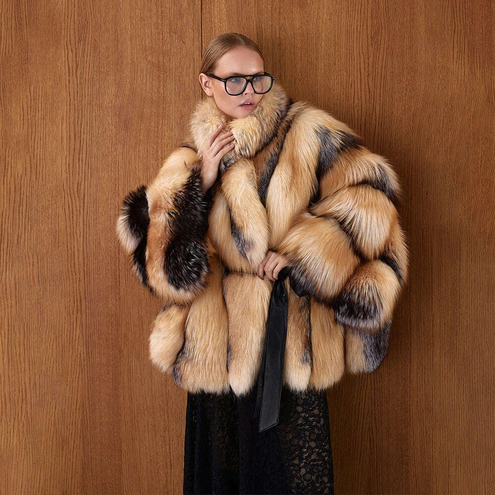 KIMLUD, Gorgeous Womens Real Red Fox Fur Coats Thick Collar Poncho Luxury Winter Natural Fox Fur Fluffy Outwear Female Real Fur Overcoat, Red Fox / S, KIMLUD APPAREL - Womens Clothes