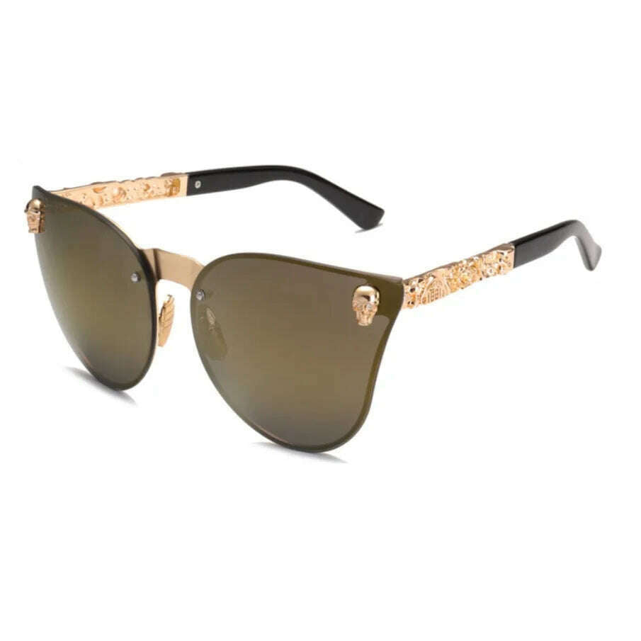 Gothic Skull Sunglasses Women Men Rimless Cat Eye with Skull Head Rhinestone Mirrored Ladies Sun Glasses Punk Metal Shades - KIMLUD