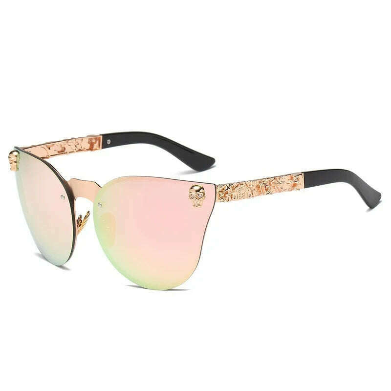 Gothic Skull Sunglasses Women Men Rimless Cat Eye with Skull Head Rhinestone Mirrored Ladies Sun Glasses Punk Metal Shades - KIMLUD