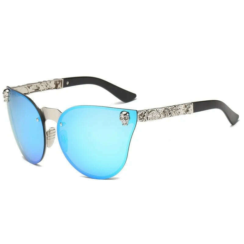 Gothic Skull Sunglasses Women Men Rimless Cat Eye with Skull Head Rhinestone Mirrored Ladies Sun Glasses Punk Metal Shades - KIMLUD