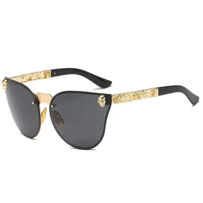 Gothic Skull Sunglasses Women Men Rimless Cat Eye with Skull Head Rhinestone Mirrored Ladies Sun Glasses Punk Metal Shades - KIMLUD
