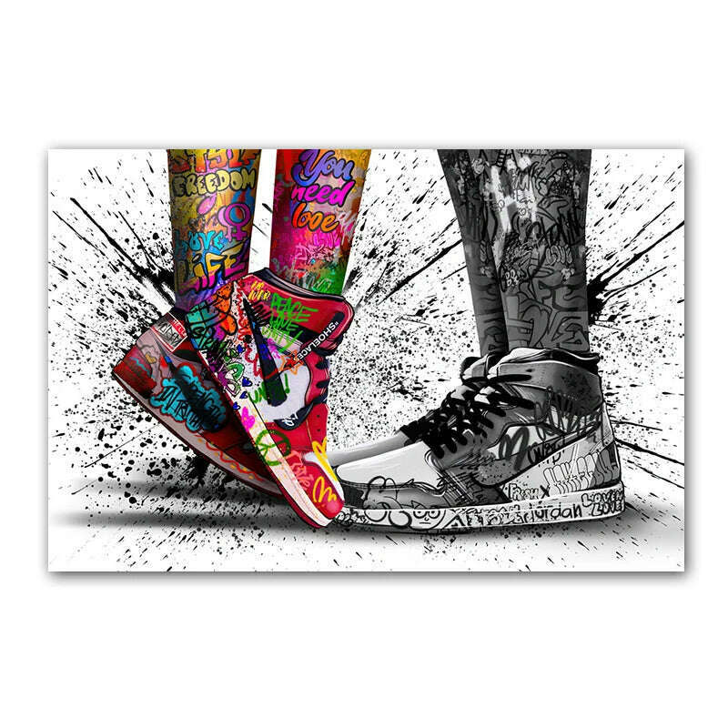 Graffiti Tide Brand Sneakers Poster Print Wall Art Canvas Painting Modern Pop Art Home Decorative Painting For Living Room Decor - KIMLUD