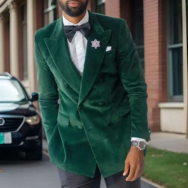 KIMLUD, Green Velvet Smoking Suit Jacket for Men Suit 2024 Slim Fit Peak Lapel Custom Wedding Tuxedo Blazer 1 Pc African Fashion Coat, KIMLUD Womens Clothes