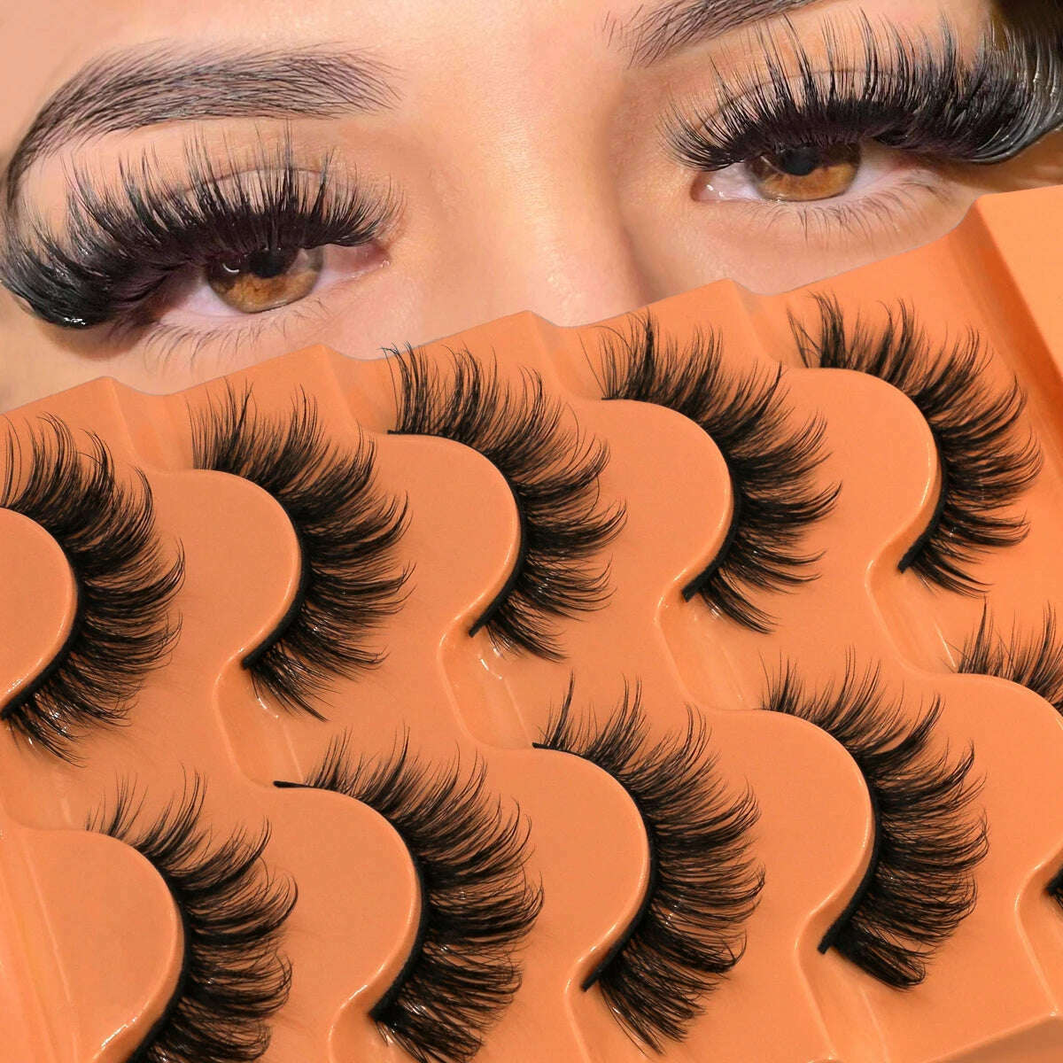 GROINNEYA 5 Pairs Fluffy Eyelashes 8D Volume False Lashes Russian Strip Lashes Extensions Thick Soft Curly Fake Lashes Makeup - KIMLUD