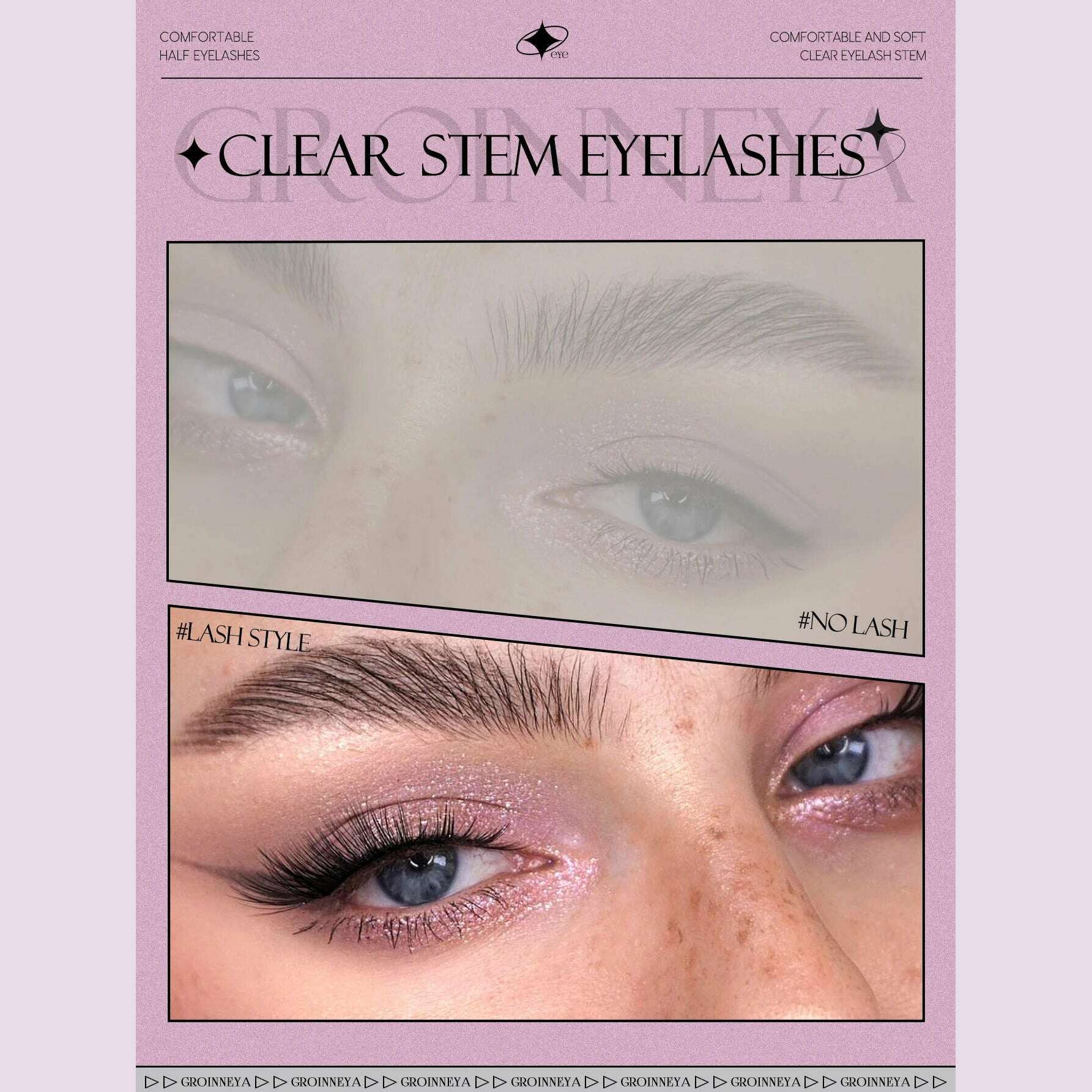 GROINNEYA Half Lashes Half Lashes Soft Natural Clear Band Lashes Natural Look Faux Mink Wispy Mink Eyelashes Extension Makeup - KIMLUD